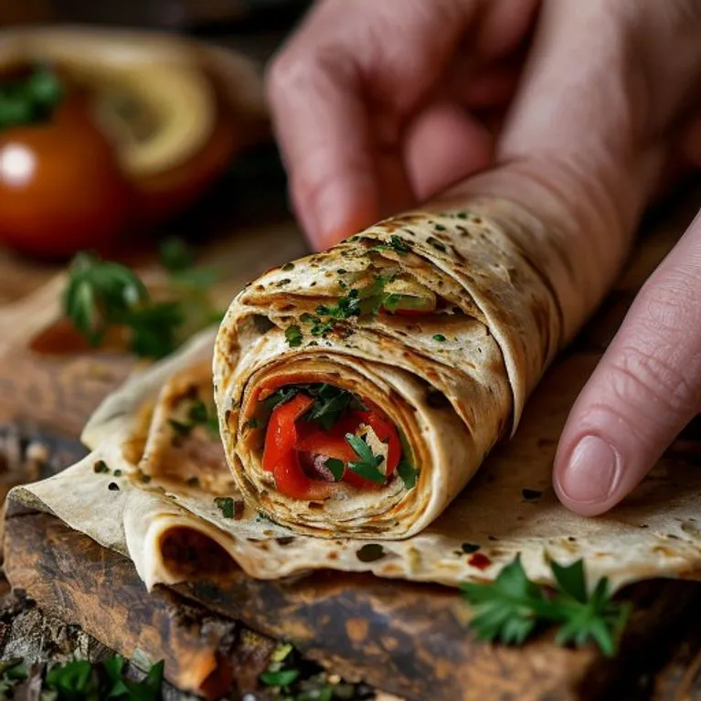 Tantuni wird ins Yufka gerollt